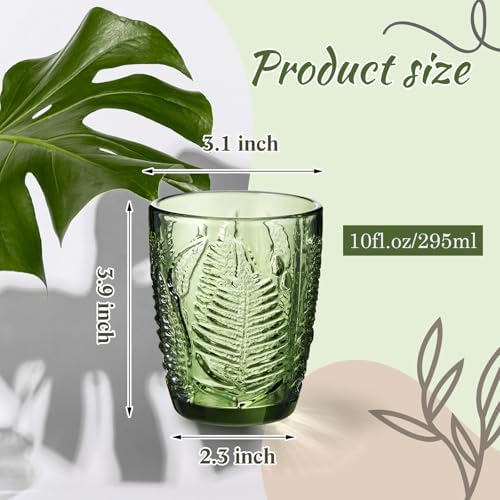 Reallnaive 10 oz Green Drinking Glasses Set of 8, Vintage Glassware
