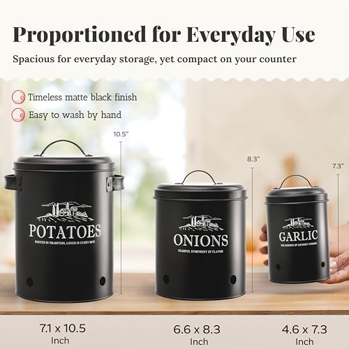 noonberry 3-Piece Potato and Onion Storage Bin Set for Kitchen