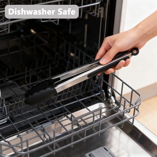 Kitchen Tongs with Non-Stick Silicone Tips, 9 and 12 Inch