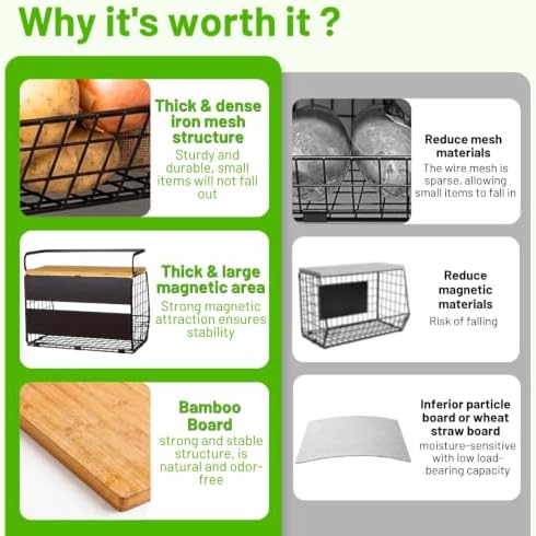 2 Set Magnetic Shelf for Refrigerator with Wood Lid, Fruit Potato &