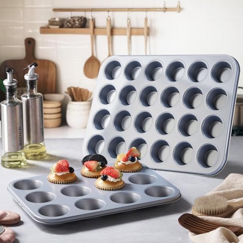 2 Set Mini Muffin Pans Carbon Steel Nonstick Bakeware for Oven Mini