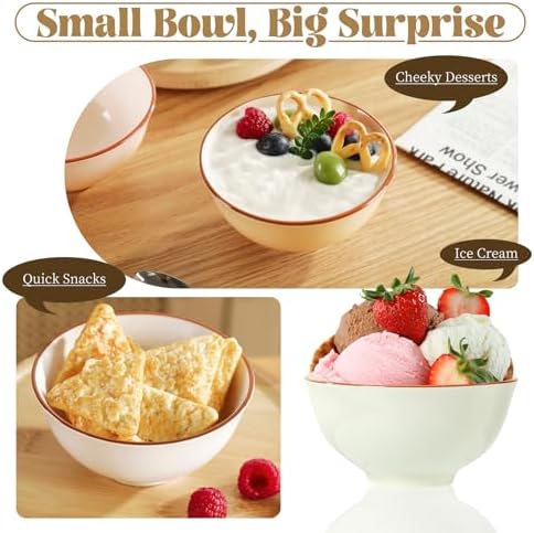 Ceramic Dessert Bowl Set of 6 - Small Porcelain Bowls for Rice, Snack