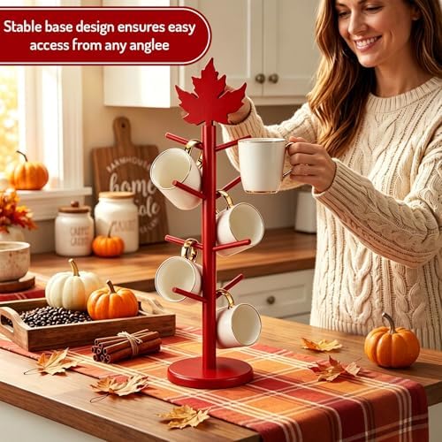 AnyDesign Fall Mug Holder Tree, Coffee Cup Holder with 8 Hooks
