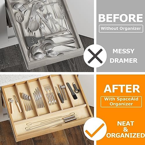 WelFurGeer Solid Birch Wood Silverware Drawer Organizer, Wooden