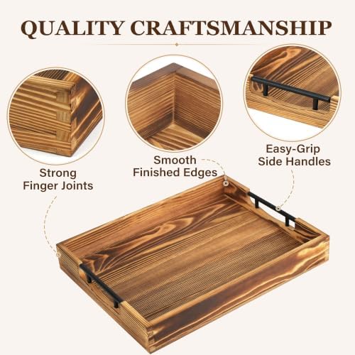 LotFancy Wood Serving Tray with Metal Handles, 17x13 Inch Tray for