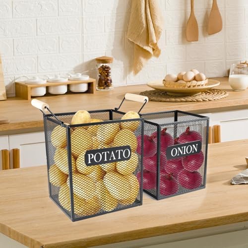 Set of 2 Potato and Onion Storage Bin, Metal Mesh Onion and Potato