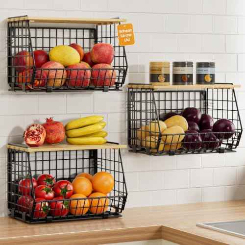 Hanging Fruit Basket for Kitchen, 3 Pack Vegetable Produce Basket