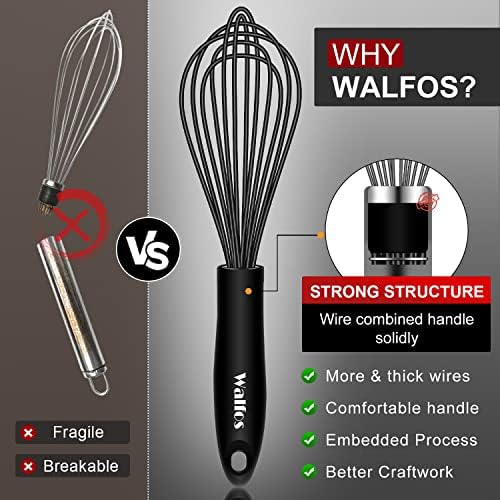 Walfos 3-Piece Silicone Whisk Set, Black