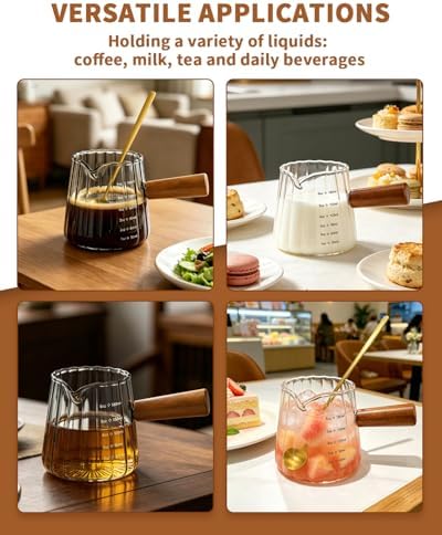 2Pcs Espresso Cups & Spoons, Ribbed Milk Frothing Cup, Espresso