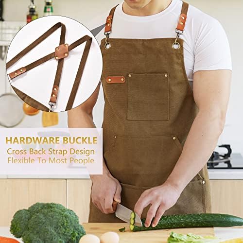 Aoomzoon Canvas Aprons for Men Women, Heavy Duty BBQ Apron with