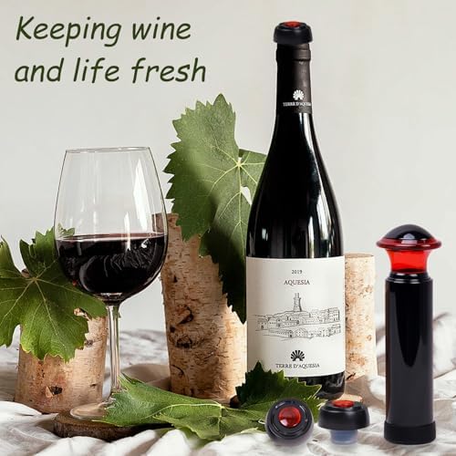CCSmall Wine Saver Vacuum Pump Set – 1 Pump 4 Reusable Stoppers HJS