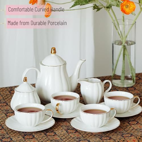 BTaT- Classic tea set, 13 pcs, Tea Cups (7oz), Tea Pot with Stainless