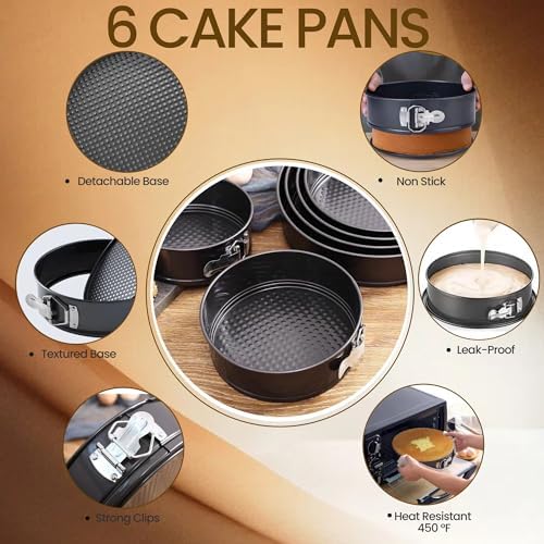 6PCS Nonstick Springform Pan Set Round Baking Pans Removable Bottom