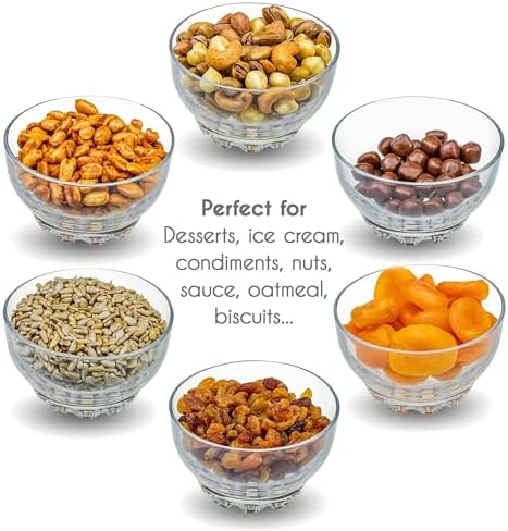 Volarium Glass Bowls Set of 6 for Kitchen Prep, Dessert, Snack, Fruit