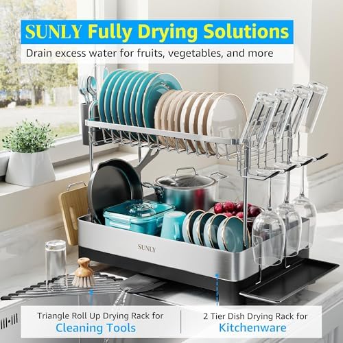 SUNLY 2-Tier Dish Drying Rack, 304 Stainless Steel, Black