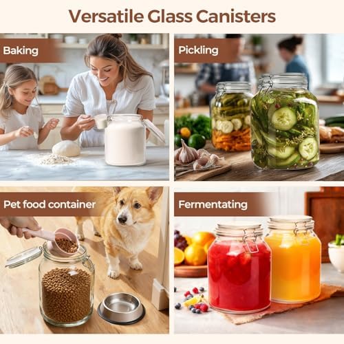 ComSaf Glass Pantry Jars with Airtight Lids 0.7 Gallon 2 Pack Wide