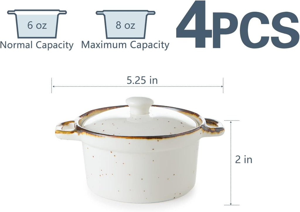 ONEMORE Mini Cocotte Set of 4, 6 oz Ceramic Ramekins with Lids and