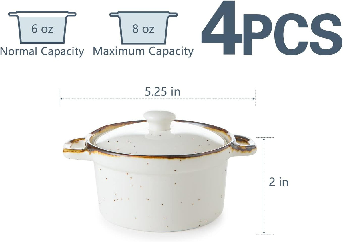 ONEMORE Mini Cocotte Set of 4, 6 oz Ceramic Ramekins with Lids and