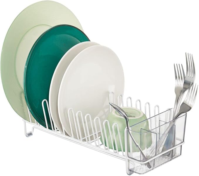 mDesign Kitchen Sink Dish Drainer – Small Metal and Plastic Dish Rack by mDesign
