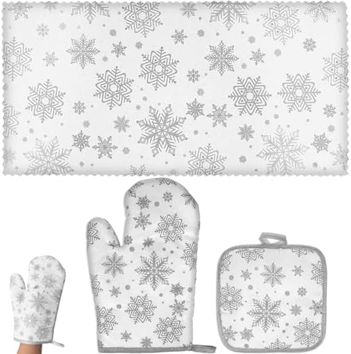 Hemoton Christmas Kitchen Towels and Pot Holders Oven Mitts Snowflake