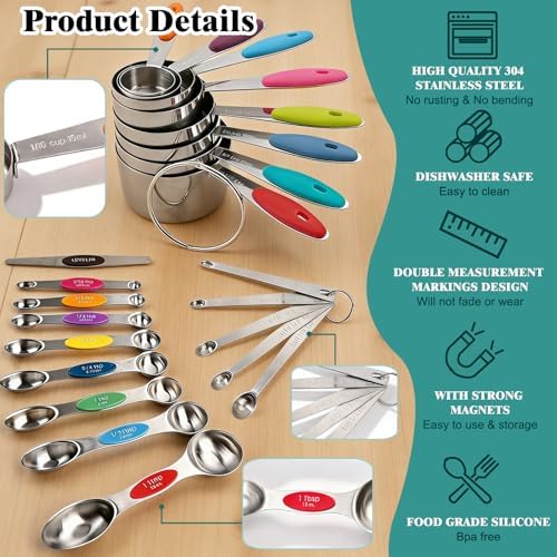 CEYAZYE 23Pcs Magnetic Measuring Cups and Spoons Set, Stackable