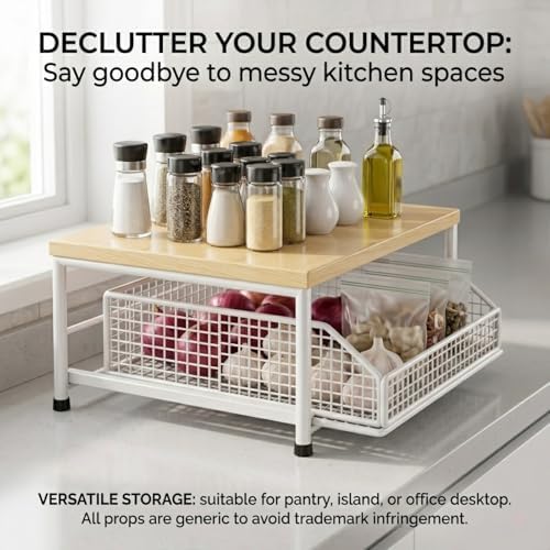 2-Tier Hardwood Countertop Organizer with Drawer