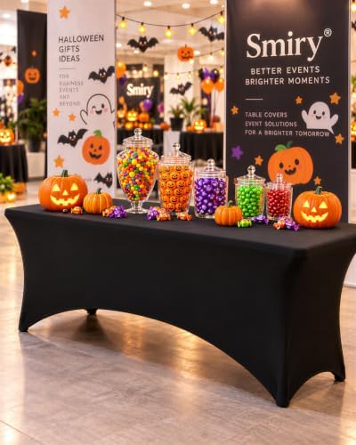 Smiry 2 Pack Spandex Table Cloth 6FT, Elastic Fitted Black Tablecloth