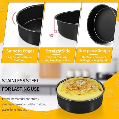 P&P CHEF 6 Inch Cake Pan Set, Round Baking Cake Pans, Black & 2 Pcs