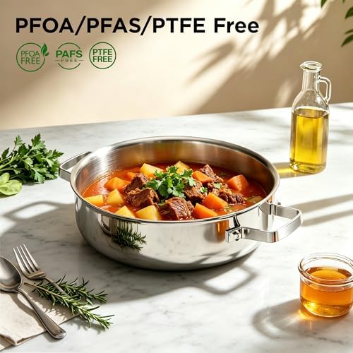 COOKER KING 5Qt Sauté Pan w/Lid, Stainless Steel Braiser, Chicken