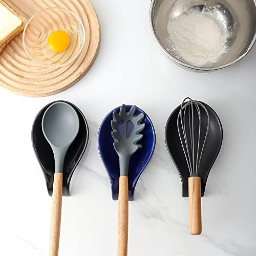 Nihow Ceramic Spoon Rest for Stove Top/Kitchen Counter,Black