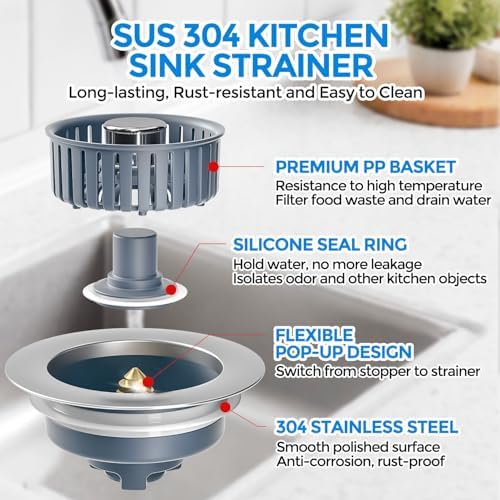 zaa 3 in 1 Kitchen Sink Stopper Strainer, 2 Pack