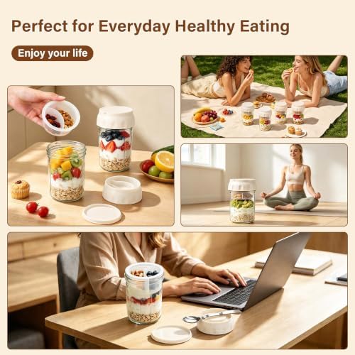 4 Pack 16oz Glass Overnight Oats Containers with Lids
