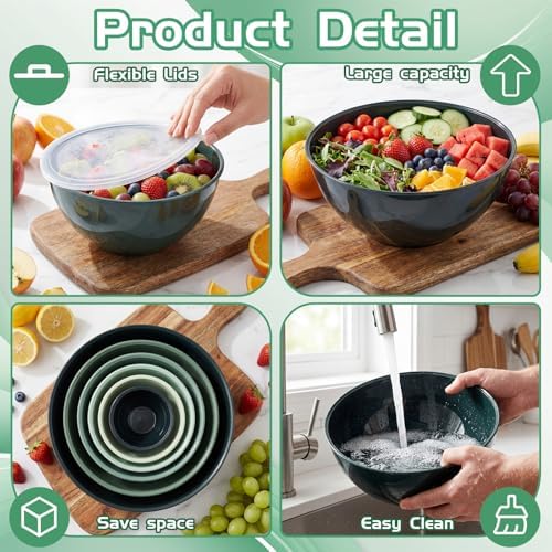 LemonRoad 6 Pcs Plastic Mixing Bowl Set with Lids Colorful Serving