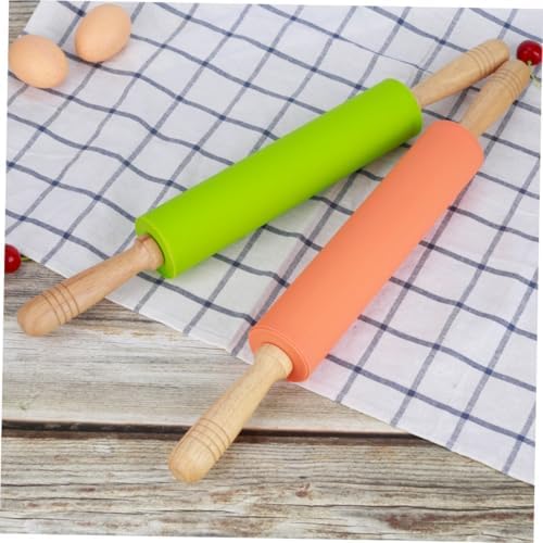 Silicone Roller with Wood Handle Non-stick Dough Rolling Pin for