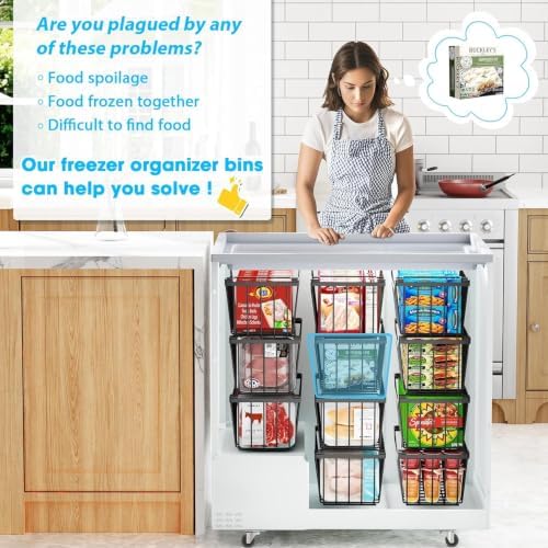 SUNALLY Freezer Organizer Bins, 4 Pack, Black