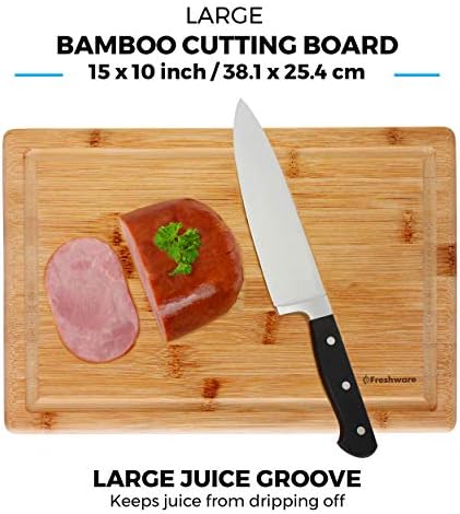 Bamboo Cutting Boards for Kitchen with Juice Groove [Set of 2] Wood