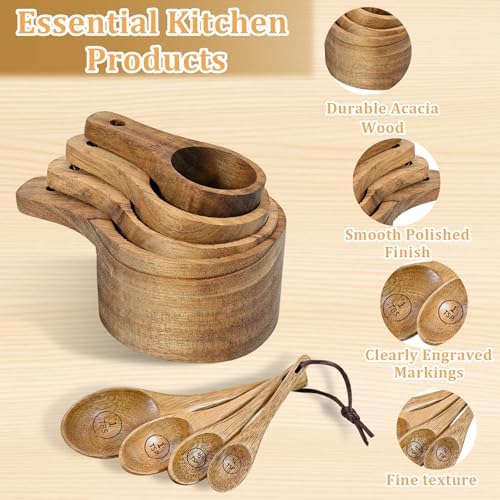 Wooden Measuring Cups and Spoons Set - Eco-Friendly Solid Acacia Wood