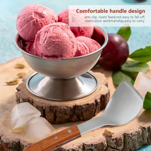 2 Pieces Ice Cream Scoop with Wooden Handle, Stainless Steel Dessert