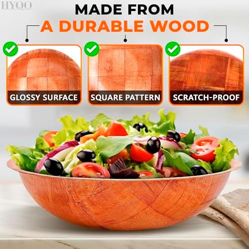HYQO Wooden Salad Bowl Set of 6, Wooden Bowls for Food, 7.9 Inch, 9 oz