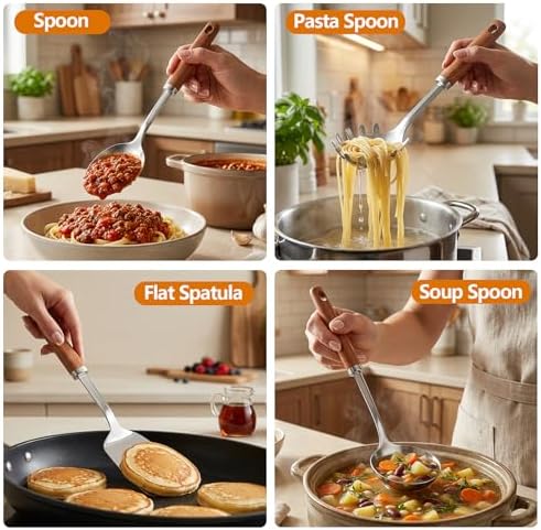 9-Piece Stainless Steel Kitchen Utensil Set with Wooden Handles