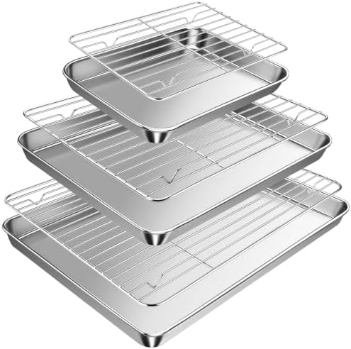 Baking Sheet with Rack Set (3 Pans + 3 Racks), 9/12/16 Inch Stainless