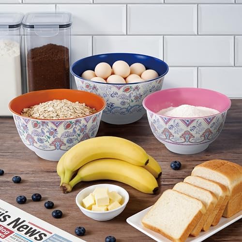 TP Melamine Mixing Bowl Set with Lids, Salad Bowl Set of 3, Ottoman