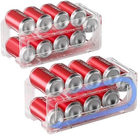Soda Can Organizer, 2 Pack, Auto-Roll Dispenser for Fridge