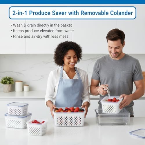 Fruit Storage Containers for Fridge 2 Pack, Fridge Organizers and