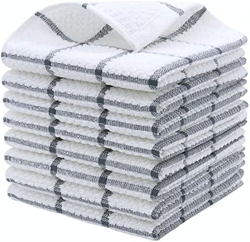 Cotton Dish Towels for Kitchen, Dish Rags, 12 x 12 Inches, 8pc, Grey