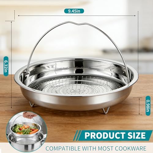 Broccoli Steamer Basket, Stainless Steel Vegetable Steamer Basket, for Steaming Food, with Foldable Handle and Stable Stand, Fine Steam Holes, Non-Rust, Ideal for Veggie and Most Pots