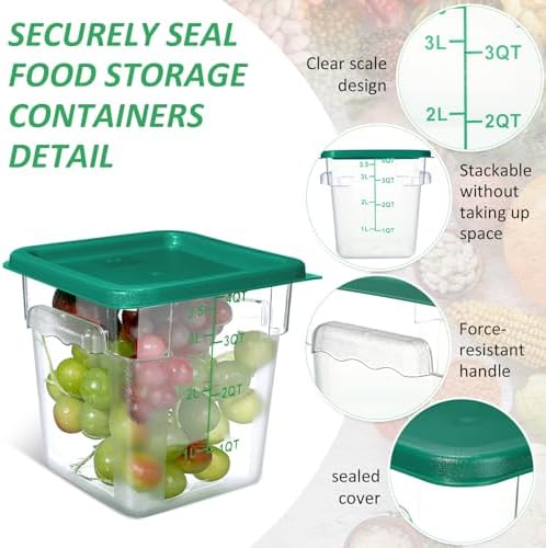 Yungyan 12 Pcs 4 Qt Commercial Food Storage Containers with Lids