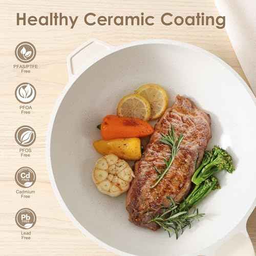 SENSARTE Nonstick Ceramic Wok Pan with Lid, 11Inch Non Toxic Stir-fry Pan