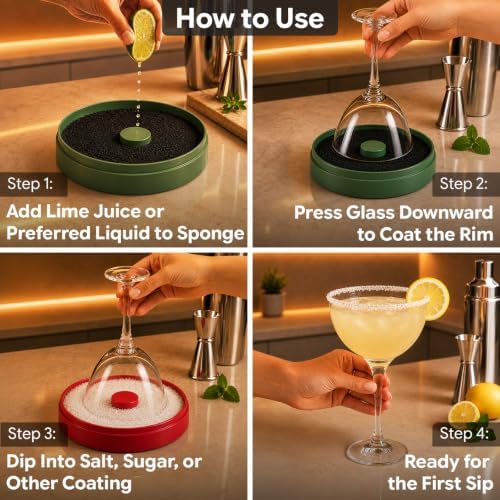 Margarita Salt Rimmer Set, Cocktail Glass Rimming Kit for Sugar, Bar
