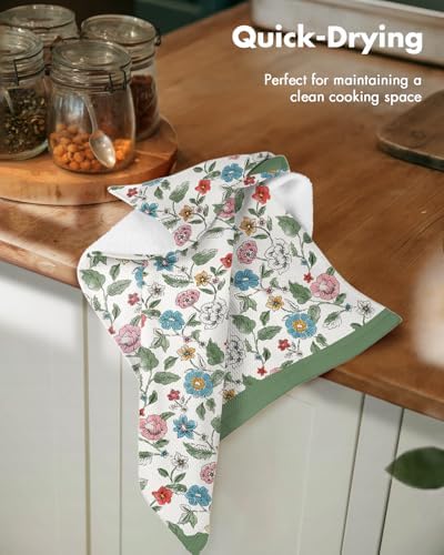 Miss Adola 2pcs Cotton Waffle Kitchen Towels, Vibrant Botanical